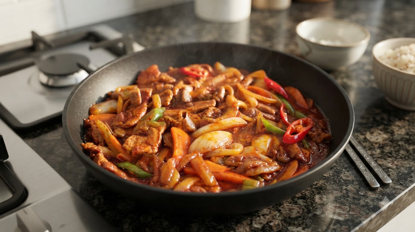 Klassisches Koreanisches Scharfes Schweinefleisch (Jeyuk Bokkeum)