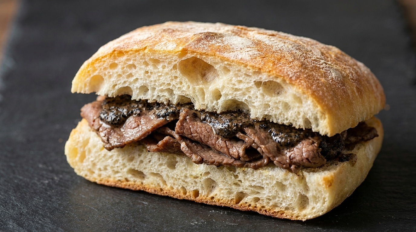 Rinder-Ciabatta mit eingelegtem Gemüse und Schwarzwürfel-Trüffel