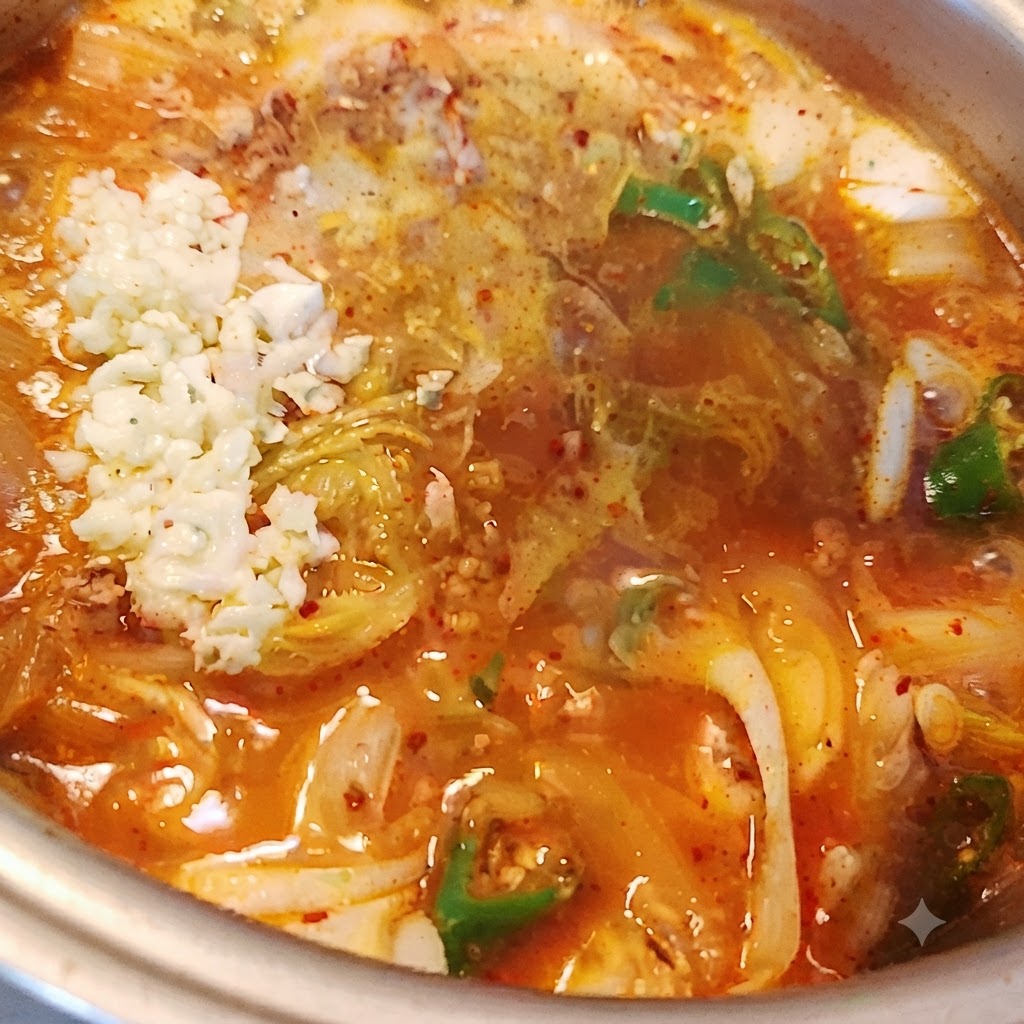 Gehackter Knoblauch wird zum Eintopf gegeben und gut untergemischt.