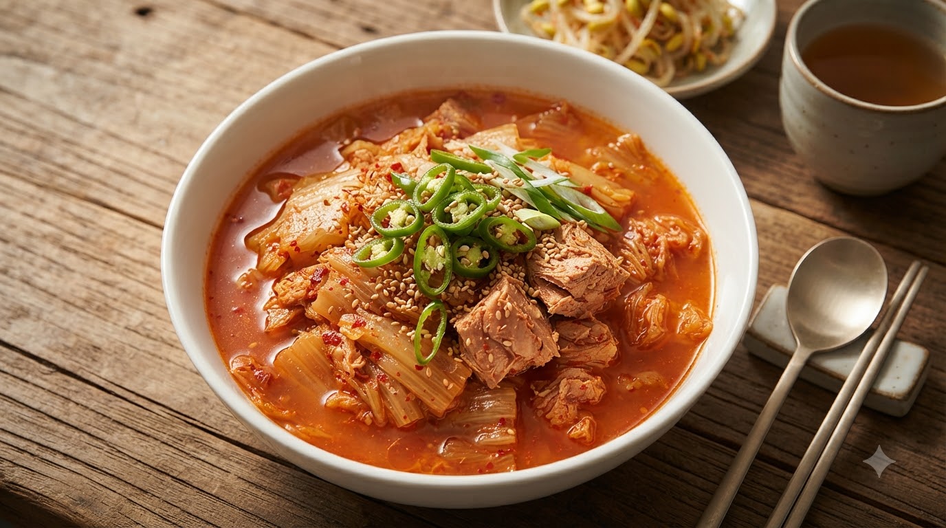 Klassischer koreanischer Thunfisch-Kimchi-Eintopf (Chamchi Kimchi Jjigae)