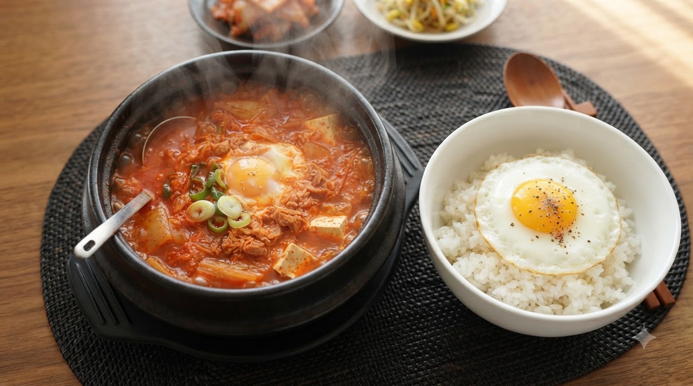 Klassische Koreanische Thunfisch-Kimchi-Suppe (Thunfisch Kimchi Jjigae)