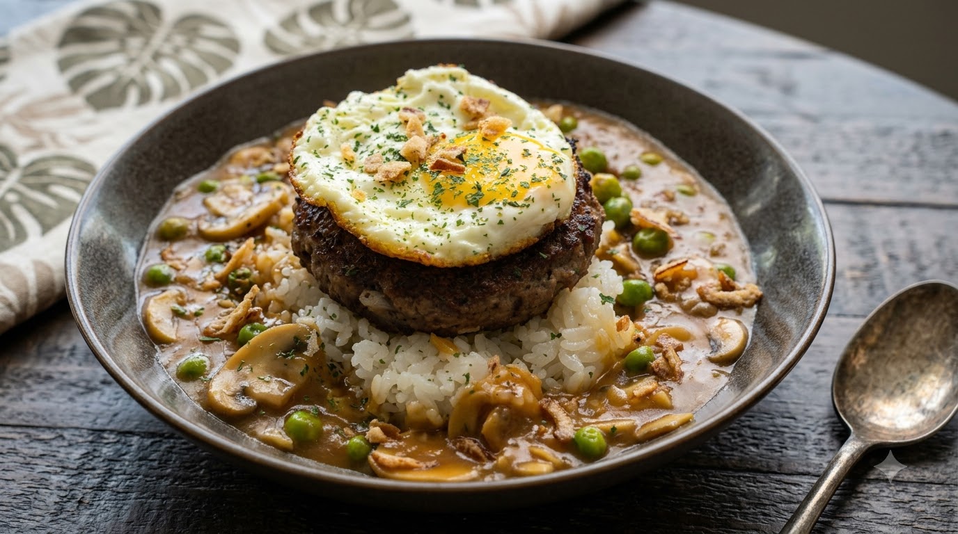 Hawaiian Loco Moco Burger Reis Schüssel