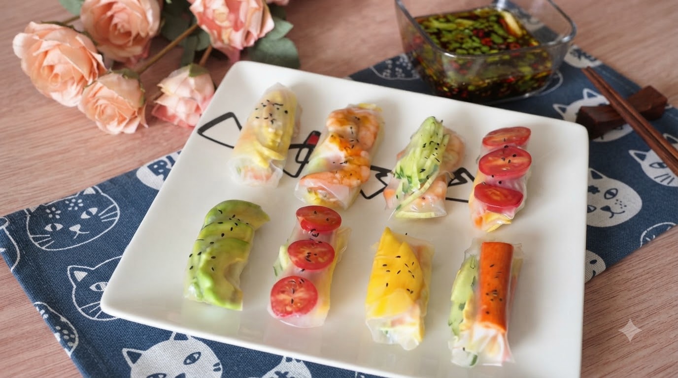 Bunte und frische vietnamesische Sommerrollen