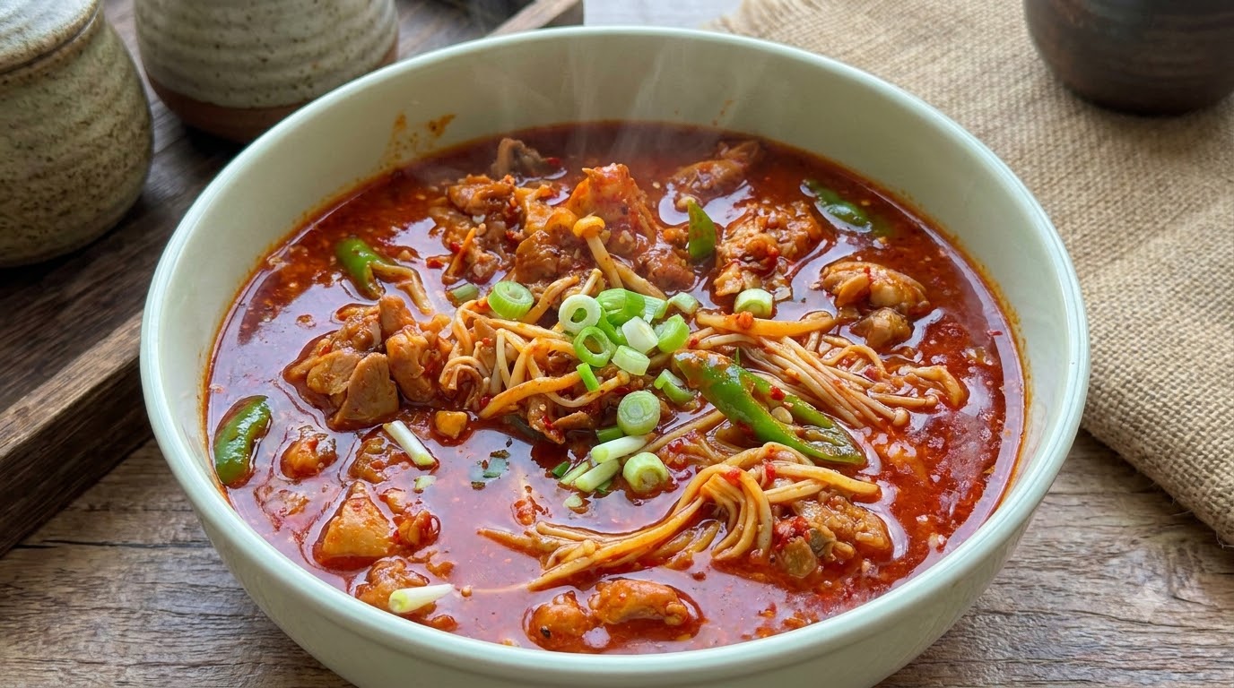 Würziger Hot-Pot-Hähnchen vom Nachtmarkt in Nordwestchina
