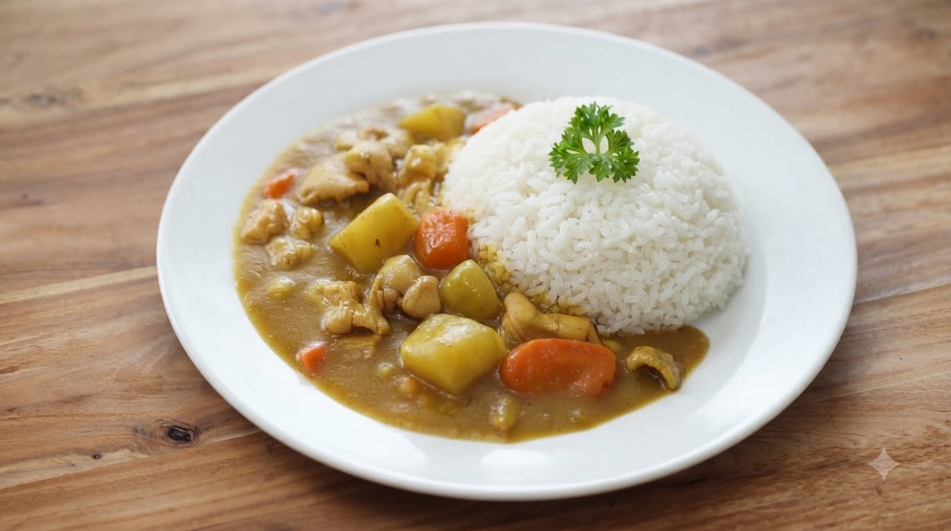 Klassisches japanisches Hähnchen-Curry mit Reis