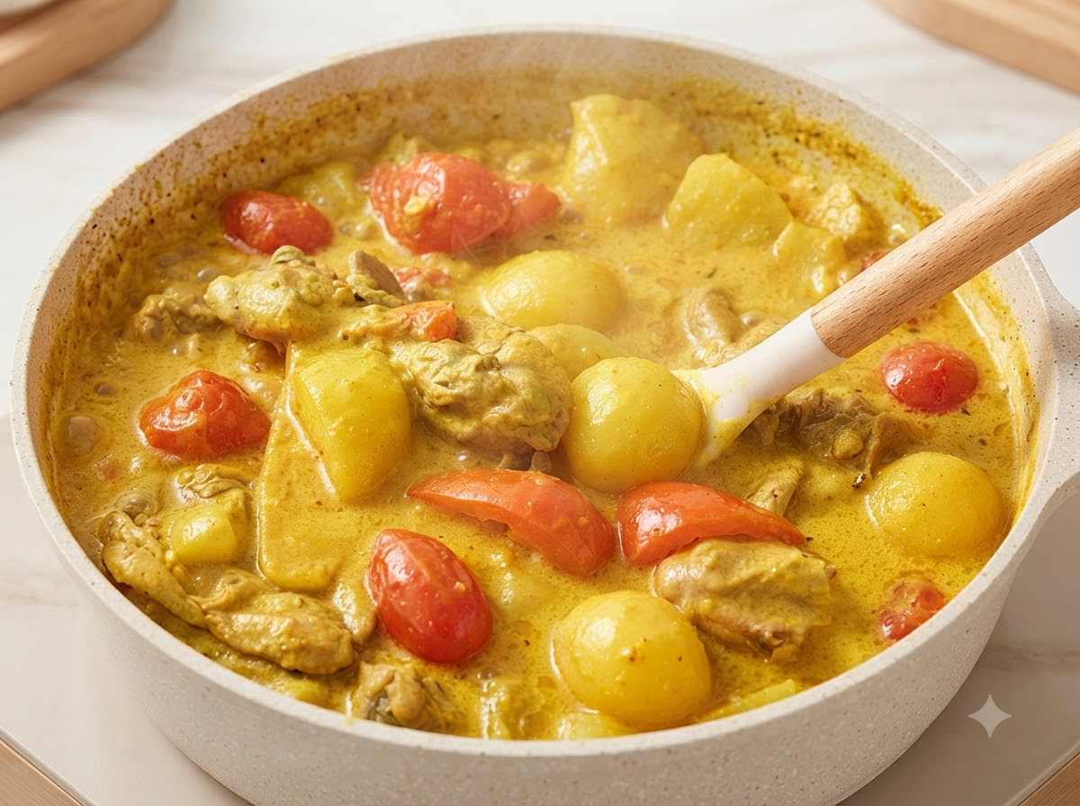 In Scheiben geschnittene Zwiebeln werden in geschmolzener Butter in der Pfanne angebraten.