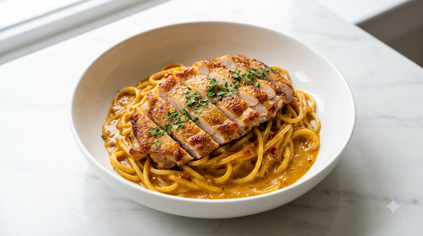 Cremige und scharfe Curry-Hähnchen-Pasta
