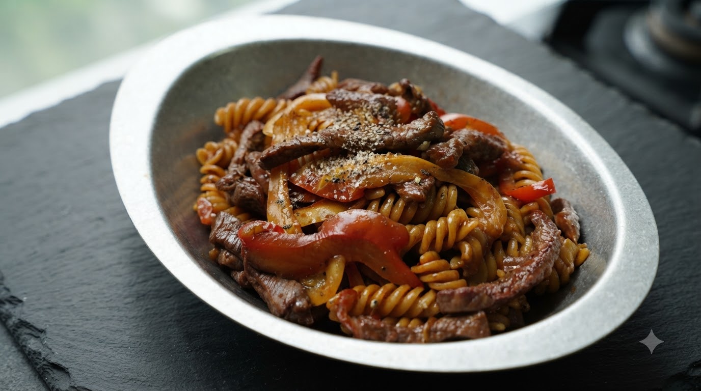 Schwarzer-Pfeffer-Rinderfilet-Fusilli
