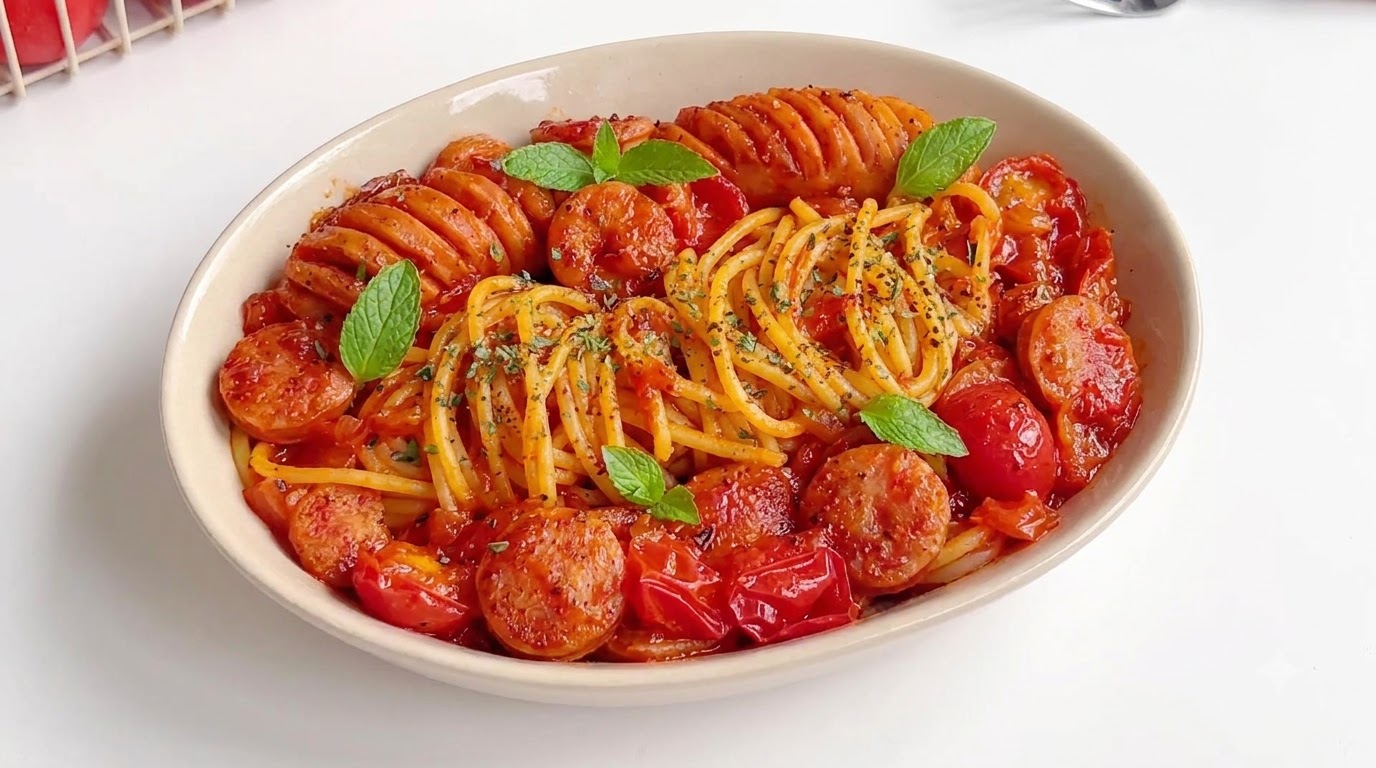 Herzhafte Tomaten-Würstchen-Pasta