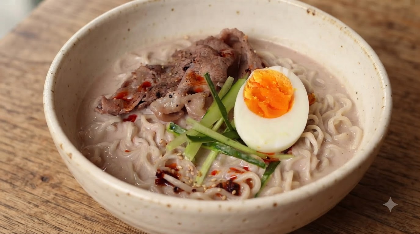 Cremige Miso-Sojamilch-Nudeln mit Wagyu-Rind