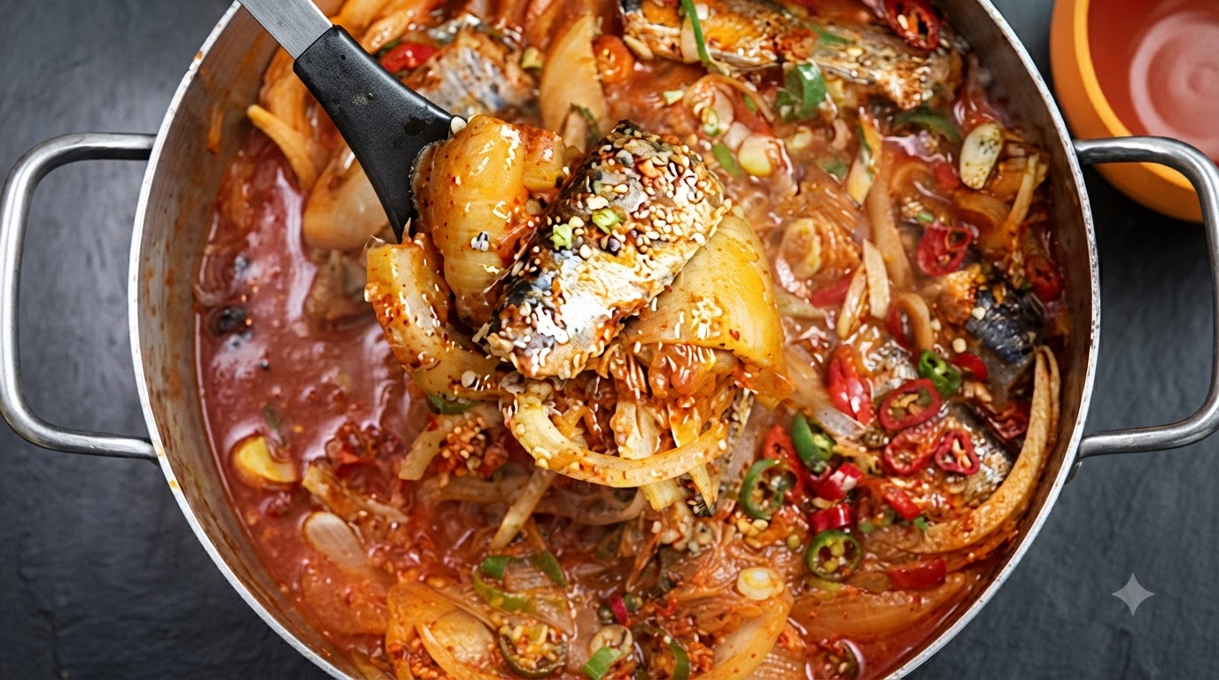 Koreanischer Makrelenhecht mit Kimchi (Kkongchi Kimchi Jjim)
