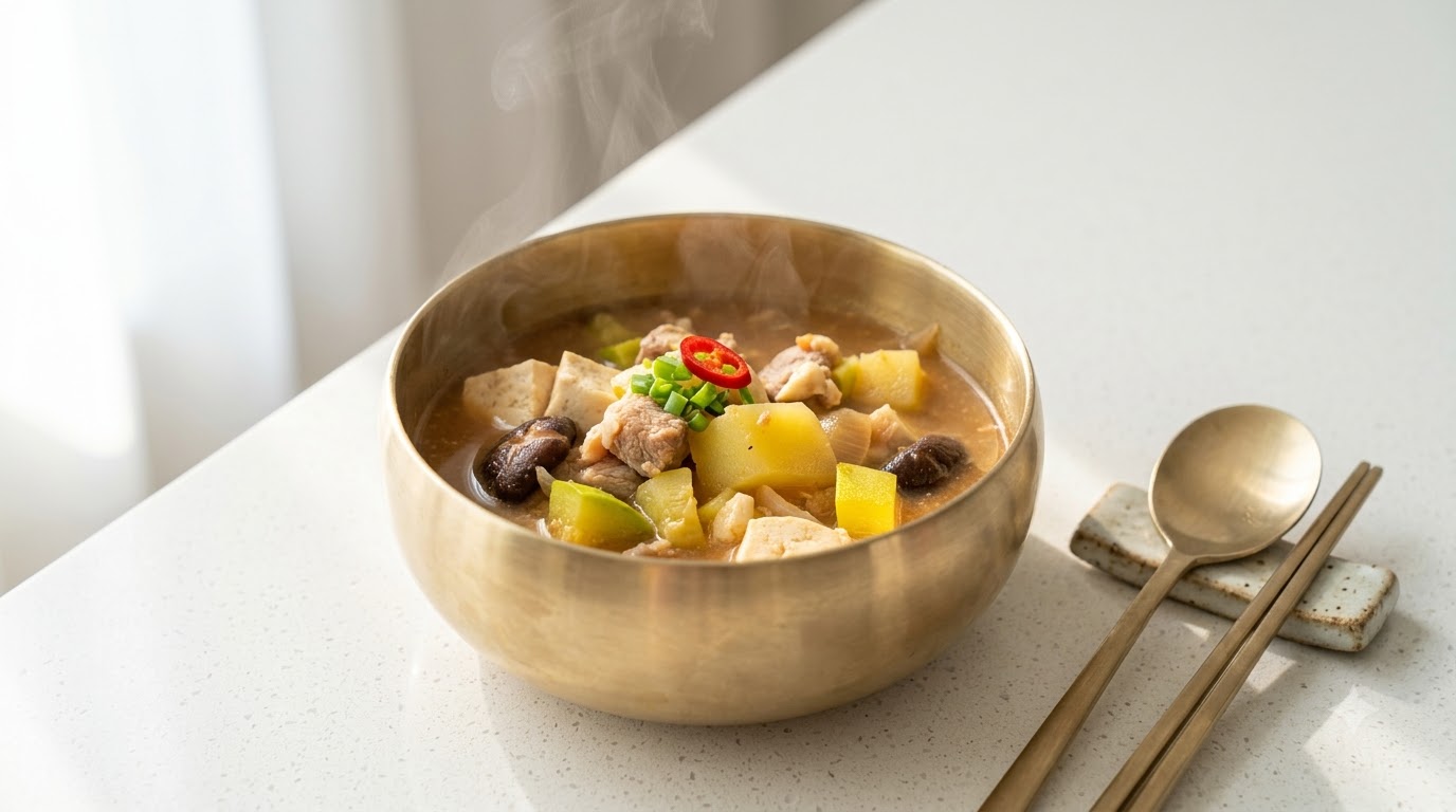 Authentischer koreanischer Doenjang Jjigae (Sojapasten-Eintopf)