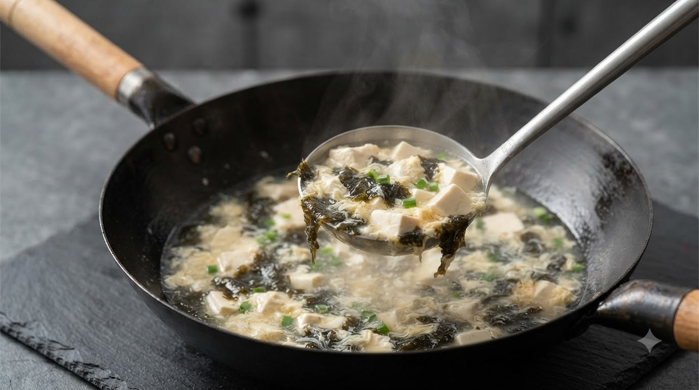 Eier-Tofu-Algen-Suppe mit seidiger Brühe