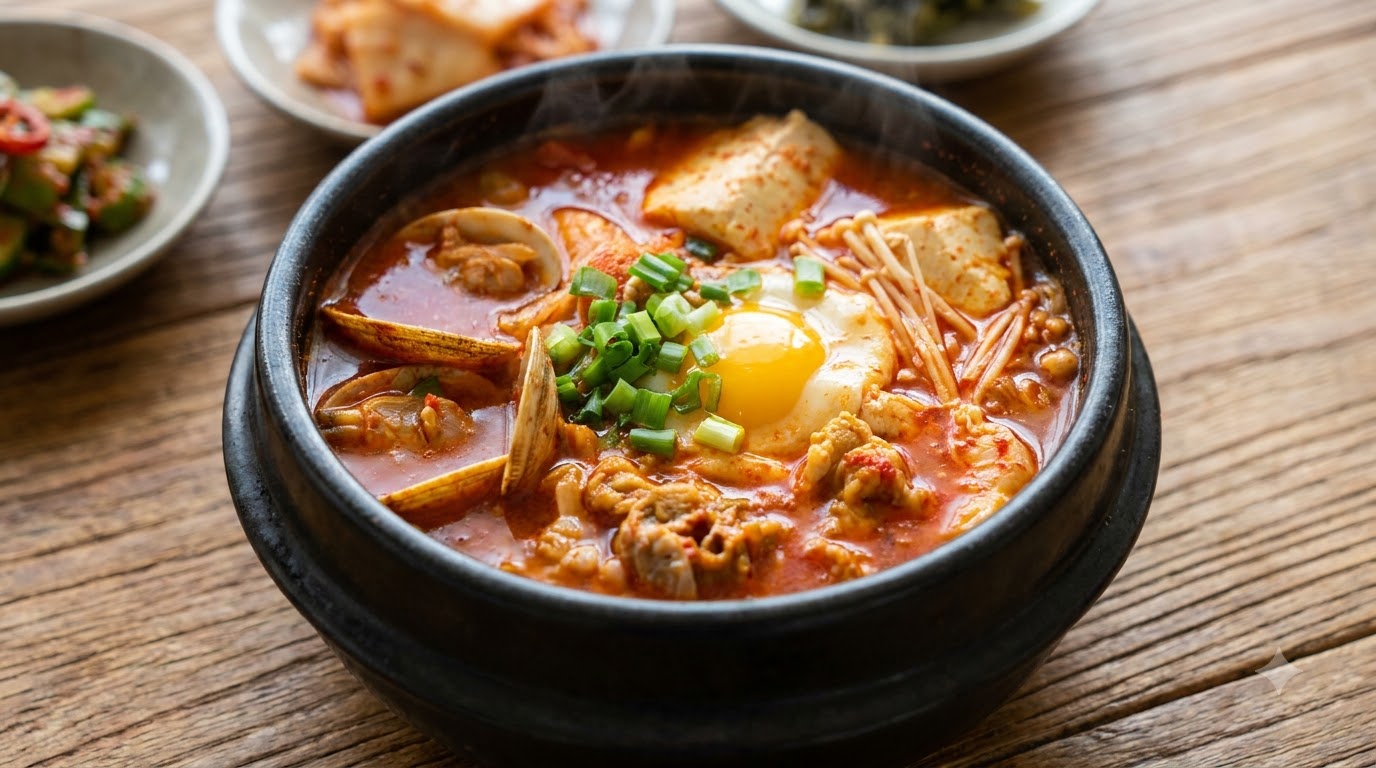 Koreanischer pikanter Seidentofu-Eintopf in 15 Minuten (Sundubu Jjigae)