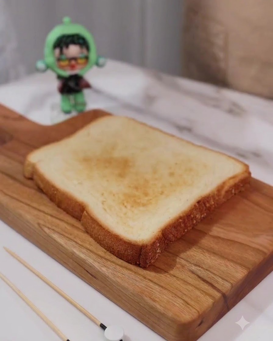 Frische grüne Salatblätter ordentlich auf einer Scheibe goldbraunem Toastbrot ausgelegt.