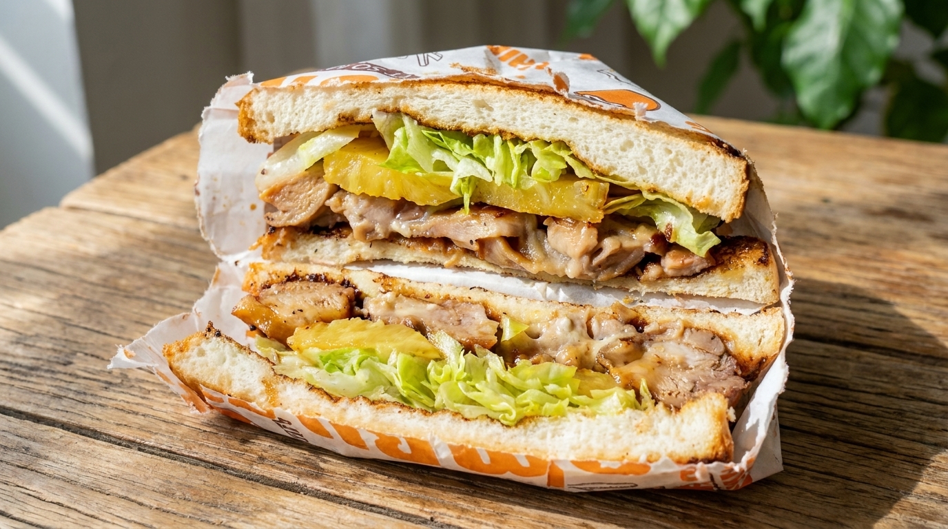 Teriyaki-Hähnchen-Sandwich mit gegrillter Ananas