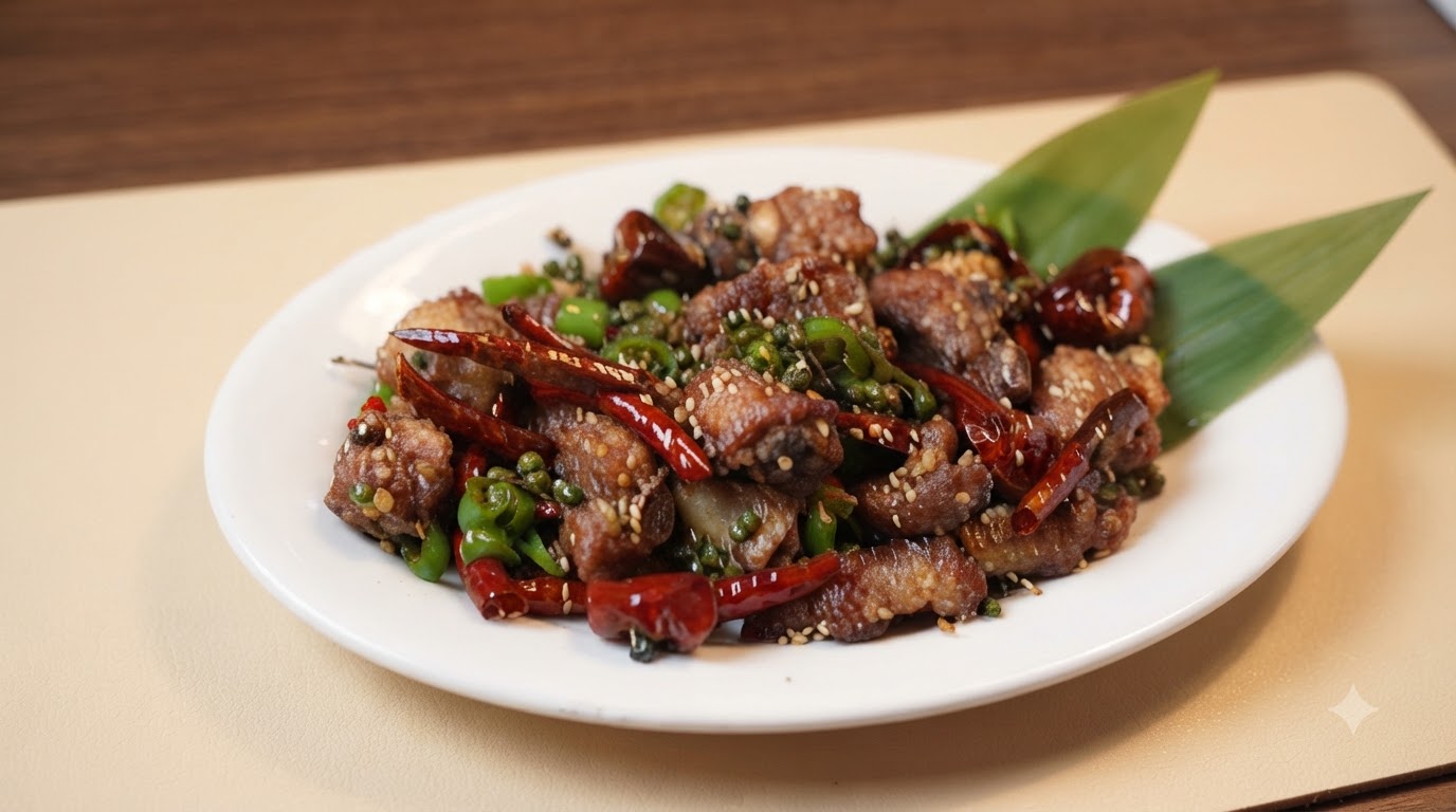 Knusprige Schweinerippchen mit grünem Sichuan-Pfeffer