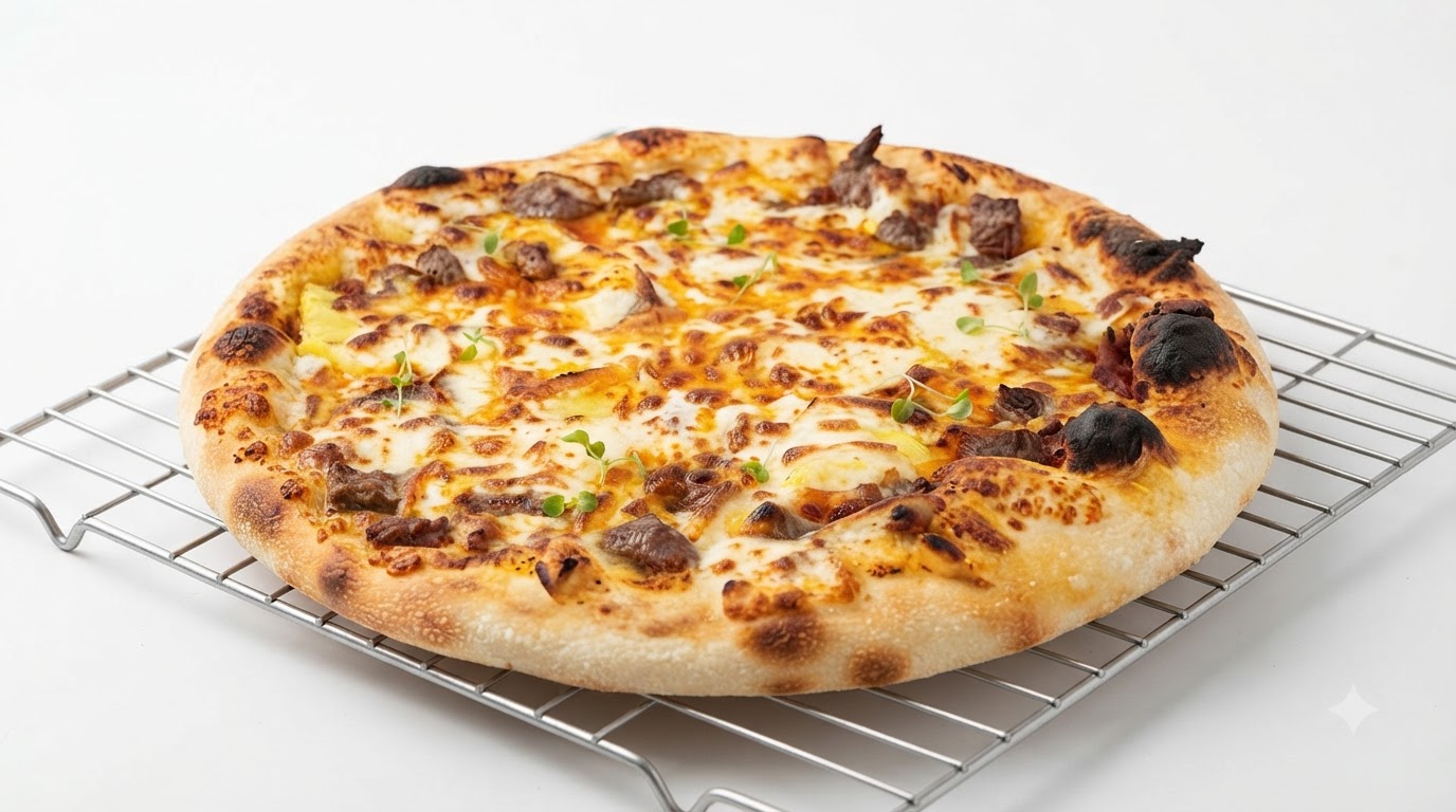 Ananas-Rindfleisch-Pizza mit dünnem Boden