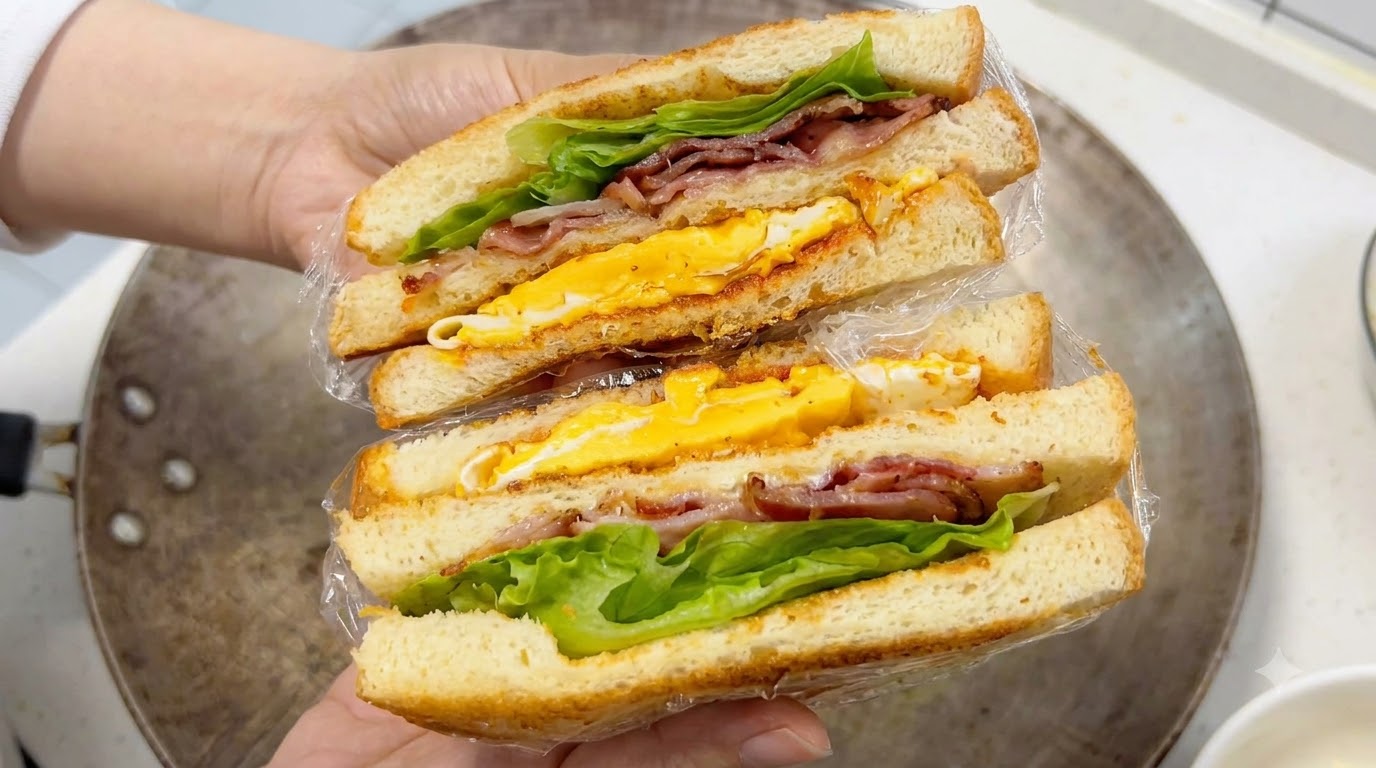 Klassisches dreischichtiges Speck-, Ei- und Käse-Sandwich