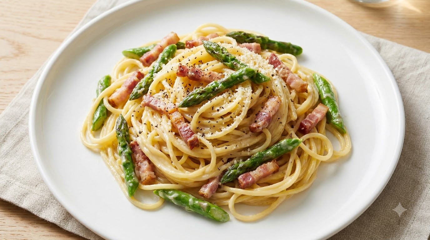 Cremige Spargel-Speck-Pasta