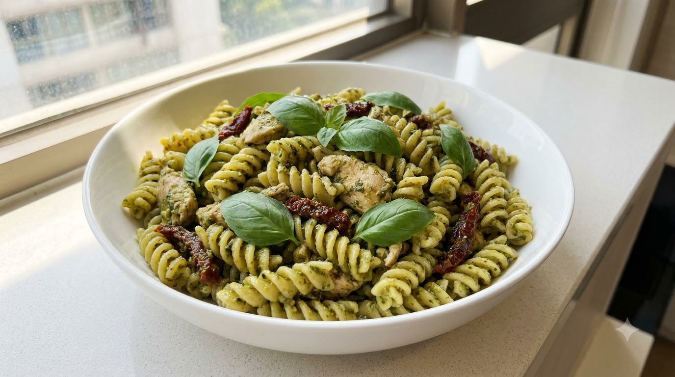 Sonnengetrocknete Tomaten und Basilikum Pesto Hähnchen Fusilli
