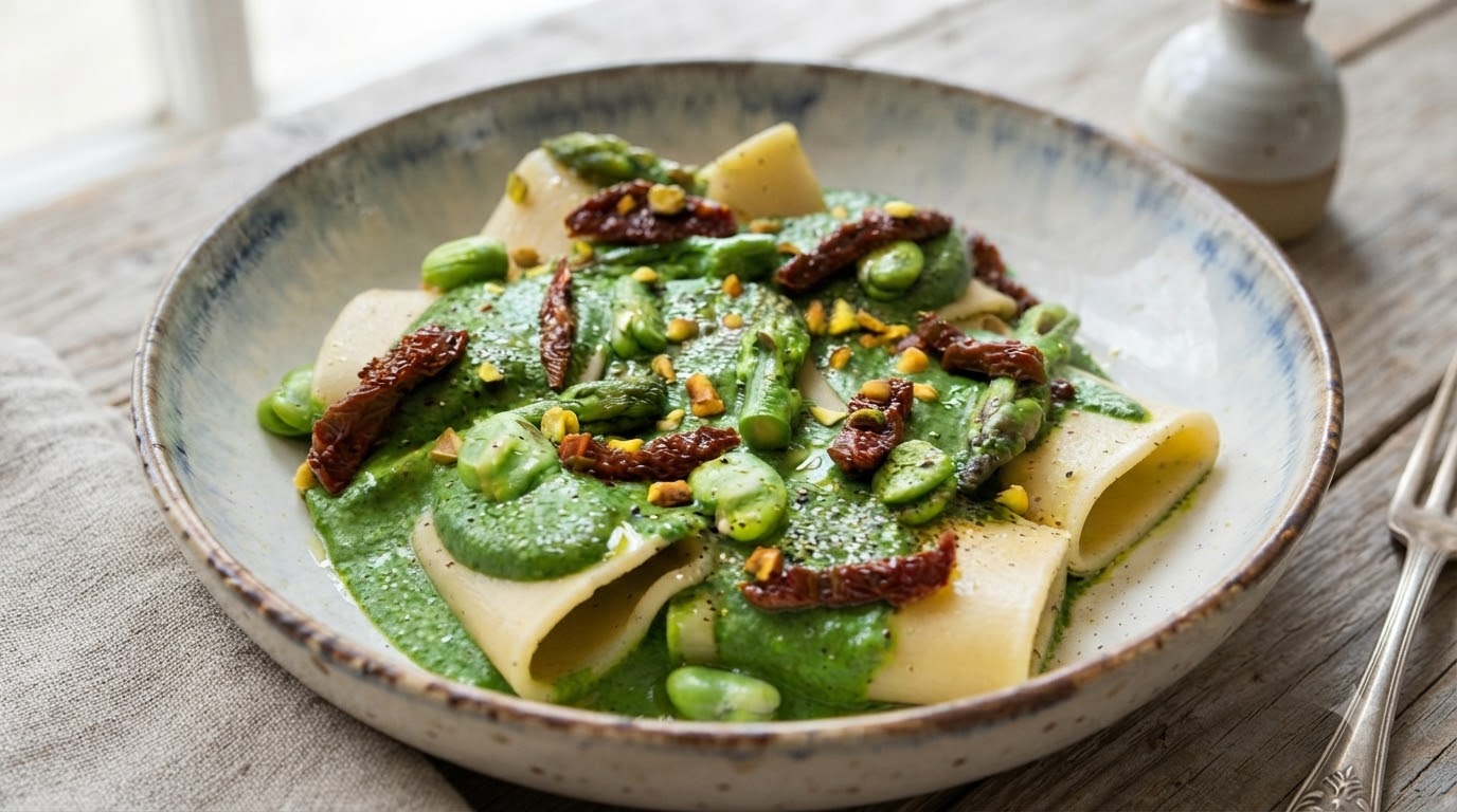 Frühlings-Grünes-Pesto-Paccheri-Pasta