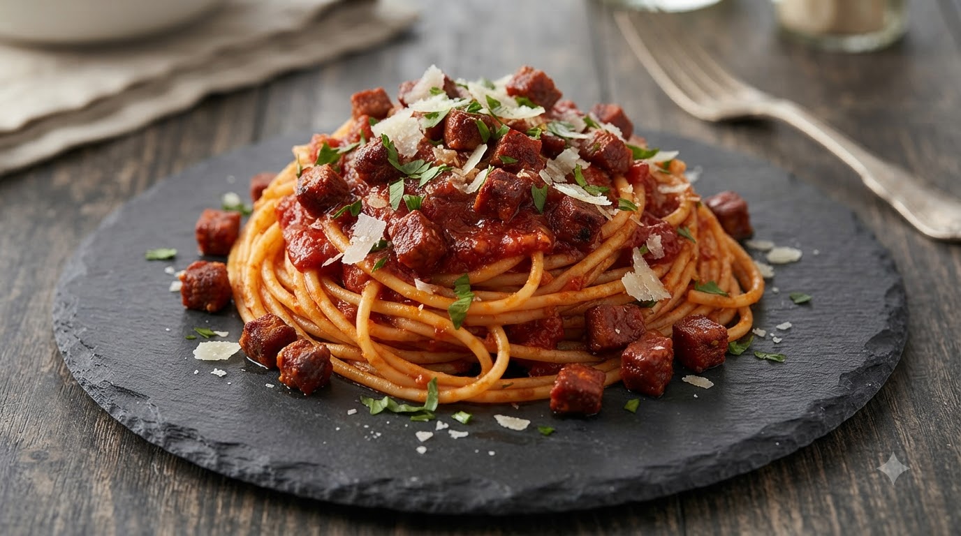 Schnelle pikante Chorizo-Spaghetti mit getrockneten Tomaten