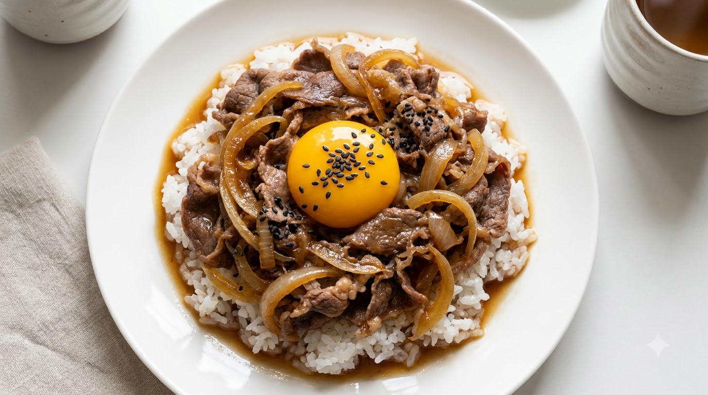 Japanische Rinder-Reisschüssel im Yoshinoya-Stil (Gyudon)