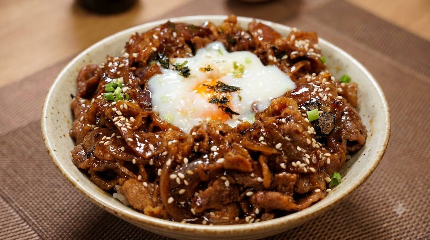 Schwarzer Trüffel Teriyaki Rindfleisch Reisschüssel