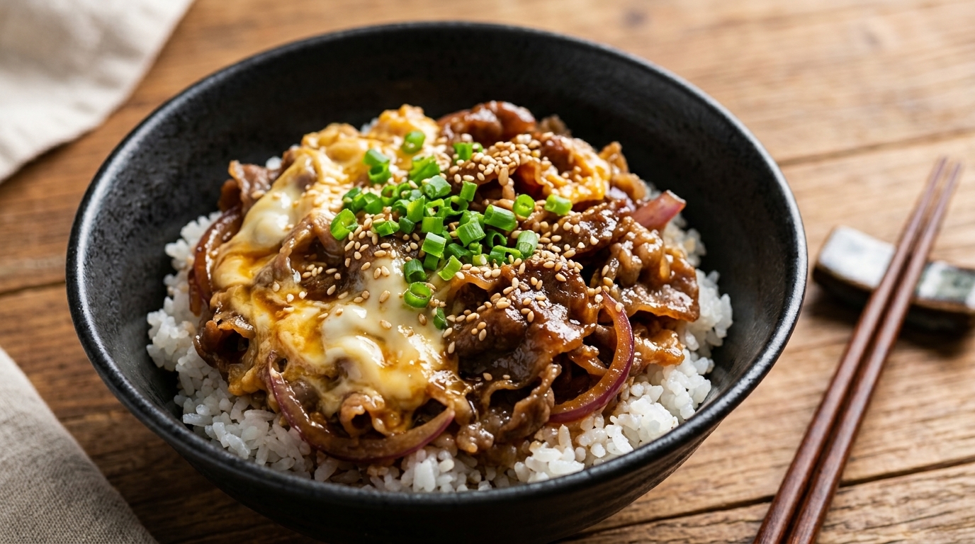 Teriyaki-Rindfleisch mit Rührei Reisschüssel