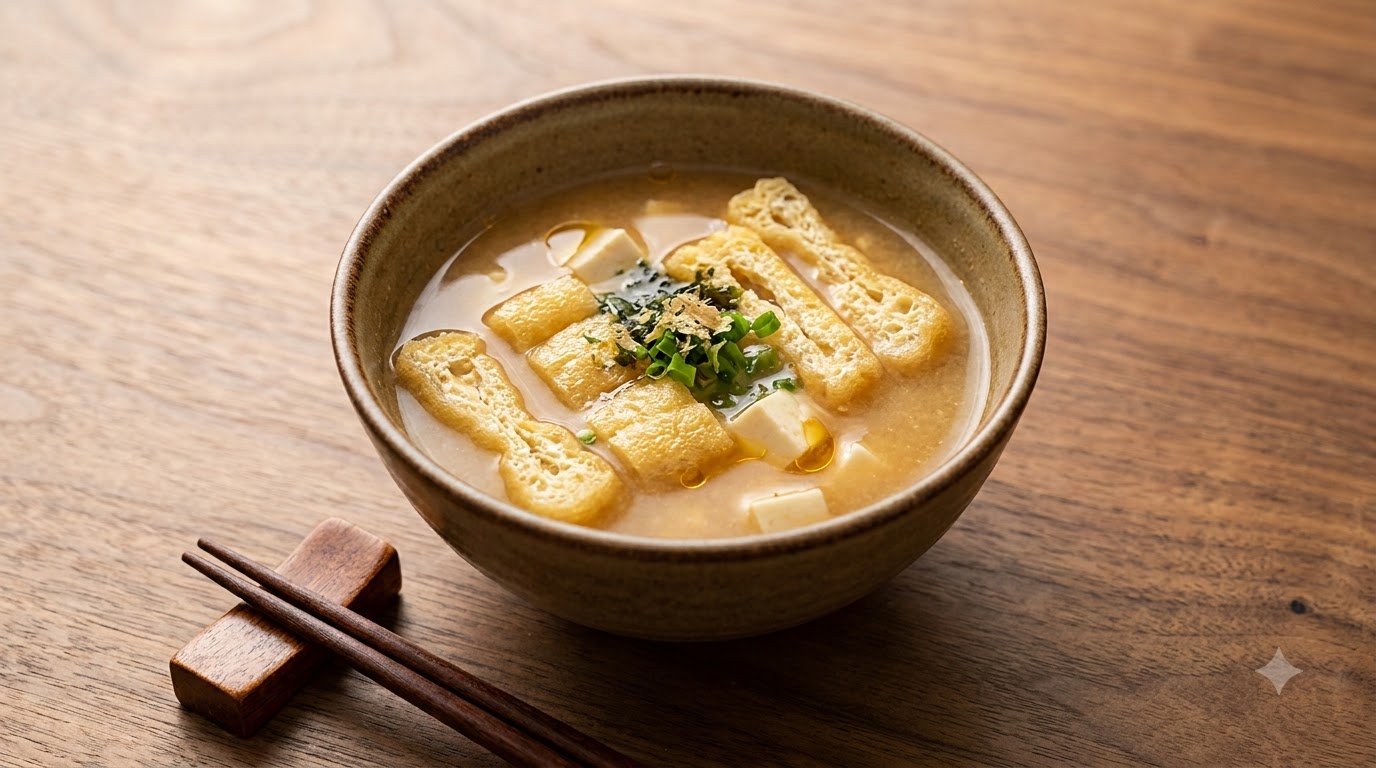 Klassische Japanische Aburaage Miso Suppe