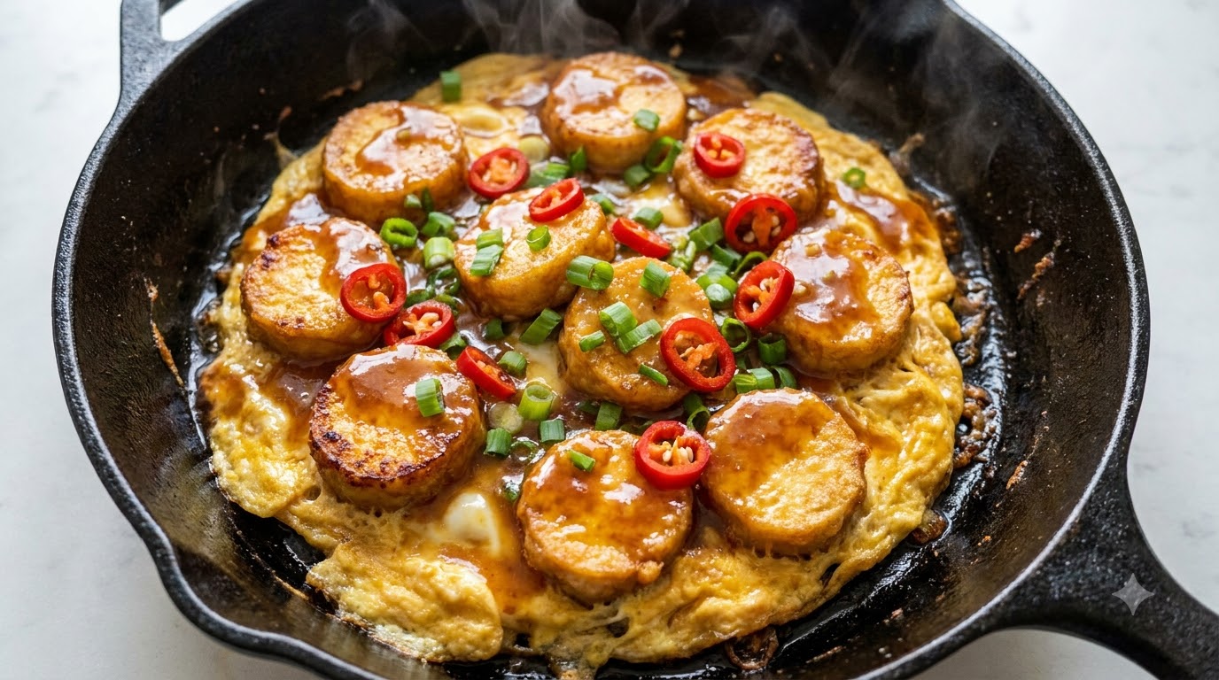Brutzelnder japanischer Tofu mit Ei