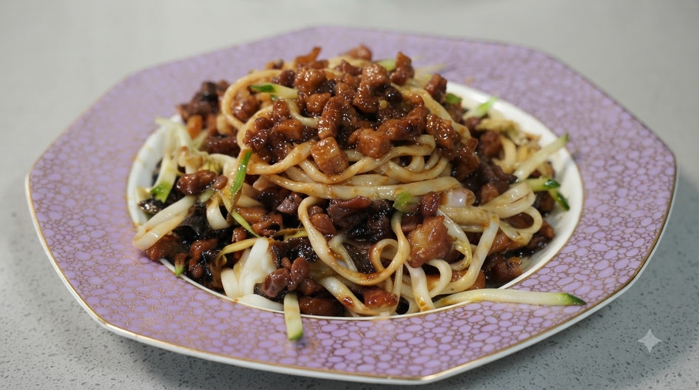 Authentische Zha Jiang Mian (Gebratene Nudeln mit Sojasauce)