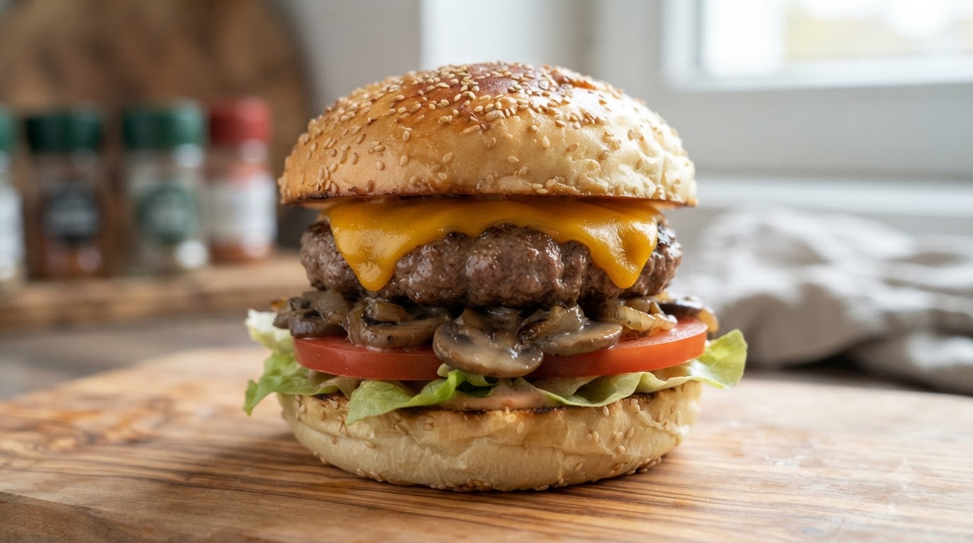 Hausgemachter Rinder-Cheeseburger mit Tangzhong-Brötchen