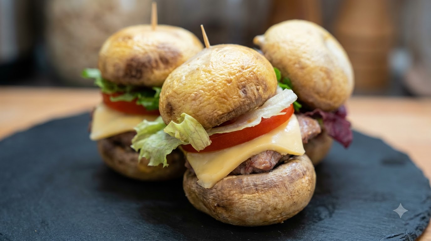Knusprige Mini-Champignon-Burger aus der Heißluftfritteuse
