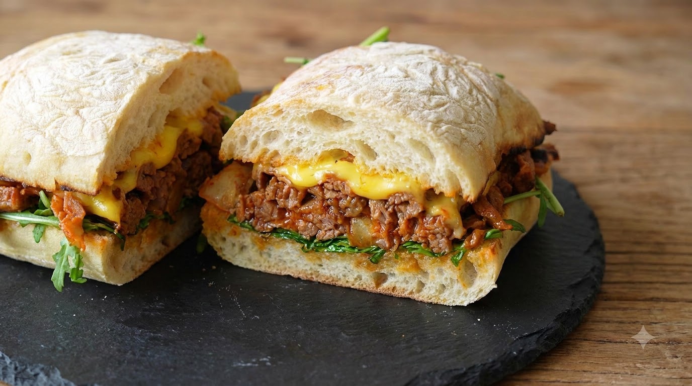 Gourmet-Kimchi-Rinder-Sandwich mit Käse