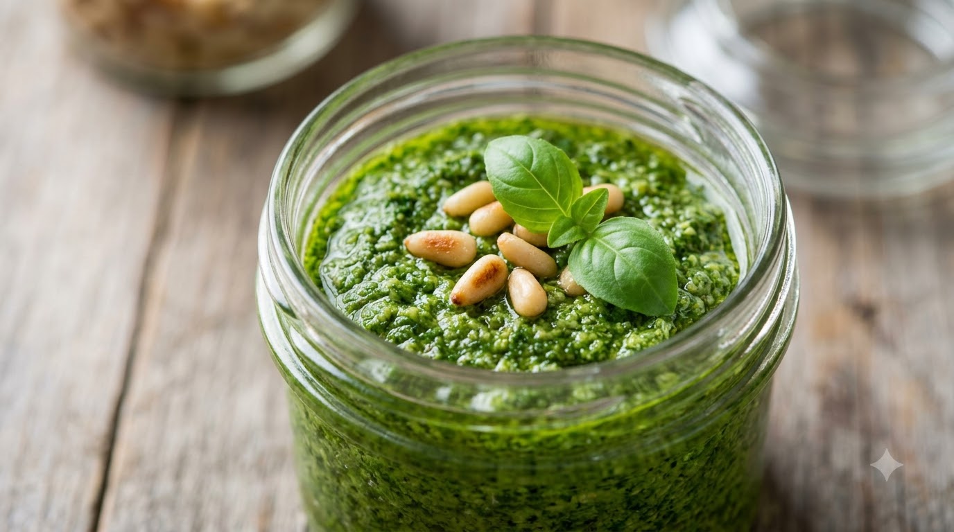 Hausgemachtes italienisches Basilikum-Pesto